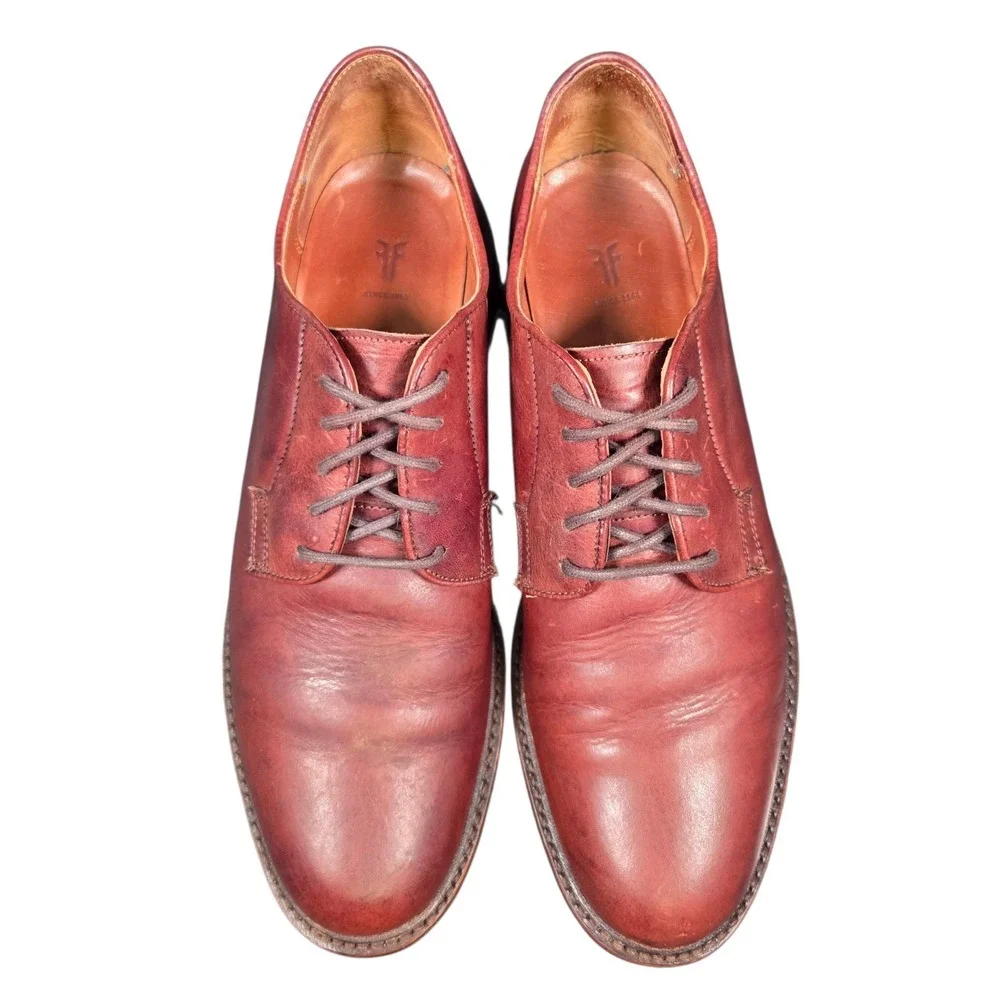 Vtg Frye Men's 9.5‎ D Brown Leather Lace Up Oxford Shoes Antiquated Brown Dress